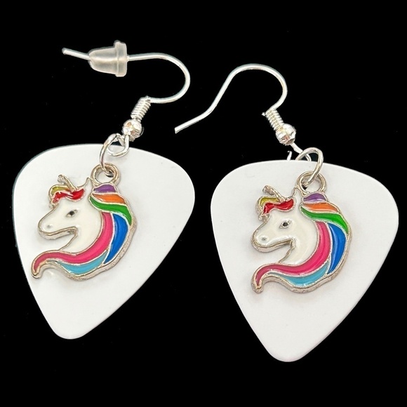 Hand Crafted Repurposed Guitar Pick Be a Unicorn Metal Pendants on White - Picture 1 of 6